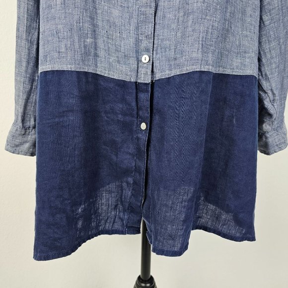 Artisan NY Womens Top Blue Linen Long Sleeve Button Shirt Tunic Sz 1X - Picture 3 of 16